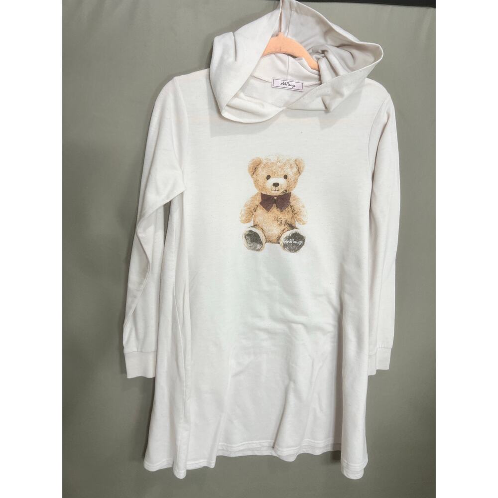 White Teddy Graphic Hoodie Dress - Unknown Brand